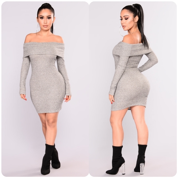 hearts and hips Dresses & Skirts - Hearts and hips bodycon dress knit, midi, off the shoulder, grey, size medium.